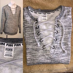 NWOT VS Pink / Gray Lace Front Sweatshirt Size S